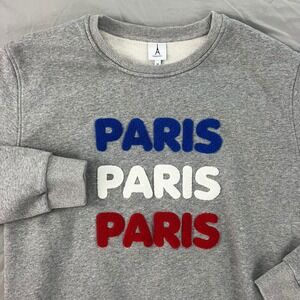 Paris Crewneck Sweatshirt Medium Grey Blue White Red Puffy Letters Tour Eiffel